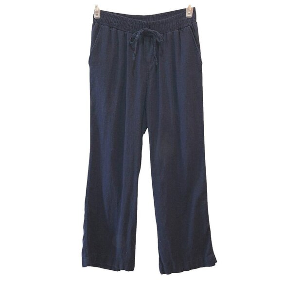 Briggs Medium Navy Blue Linen Blend Wide Leg Pull On Lagenlook Pants Size M - Picture 1 of 8